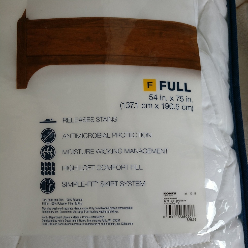 🆕The Big One Microfiber Deep-Pocket Mattress Pad with Scotchgard Full Size 🆕 - Picture 6 of 10
